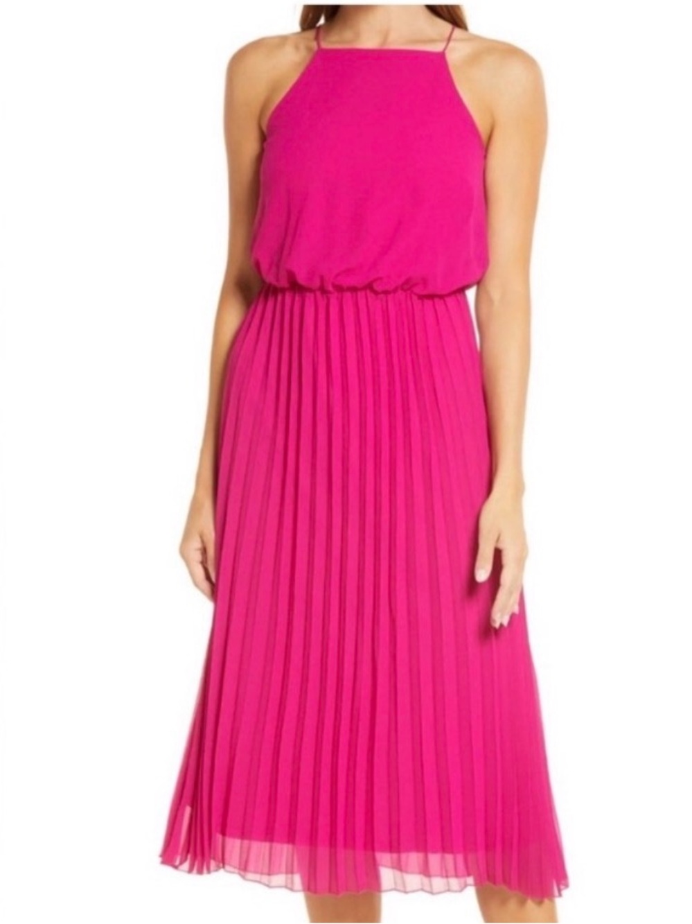 Nordstrom NWT Sleeveless Pleated Midi Dress in Fuchsia - Women